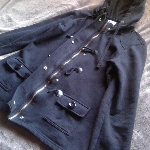 GUESS Black Sweatshirt / Hoodie Zipper Horn Toggle Buttons M - Picture 8 of 9